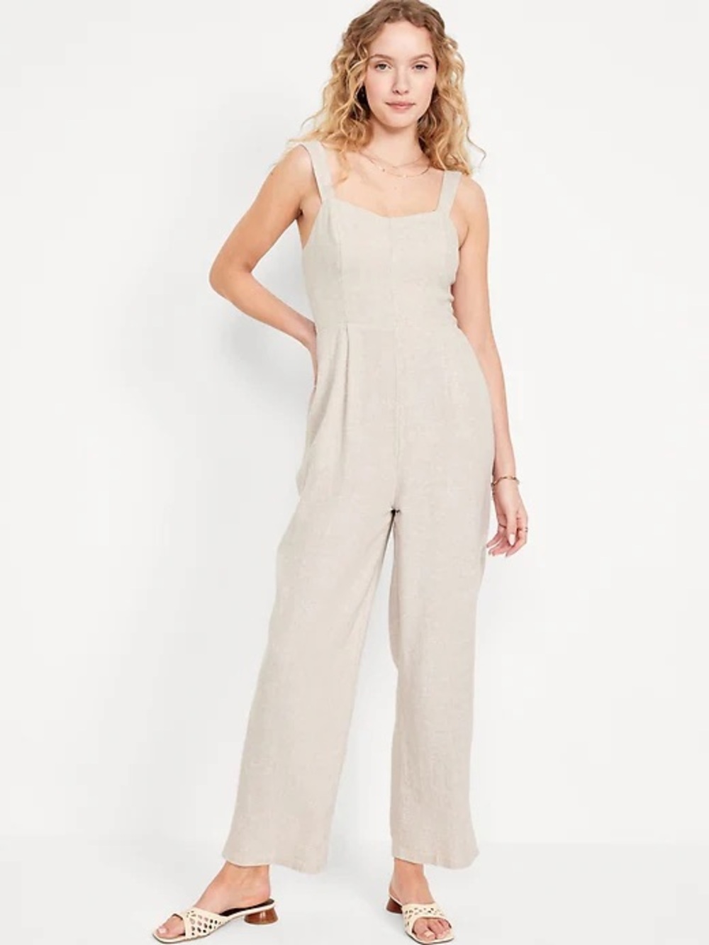 Old Navy Womens XS Tan Linen Jumpsuit